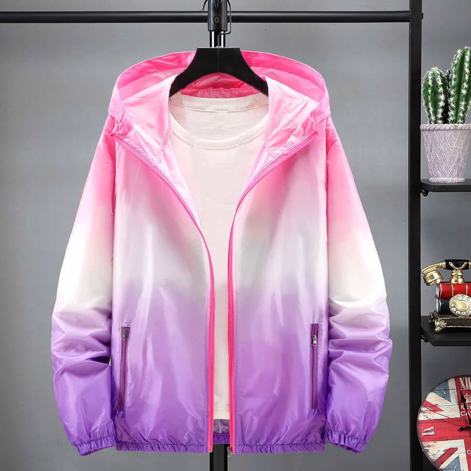 Худи женское с защитой UPF 50+, легкое, на молнии, Pink — фото 3