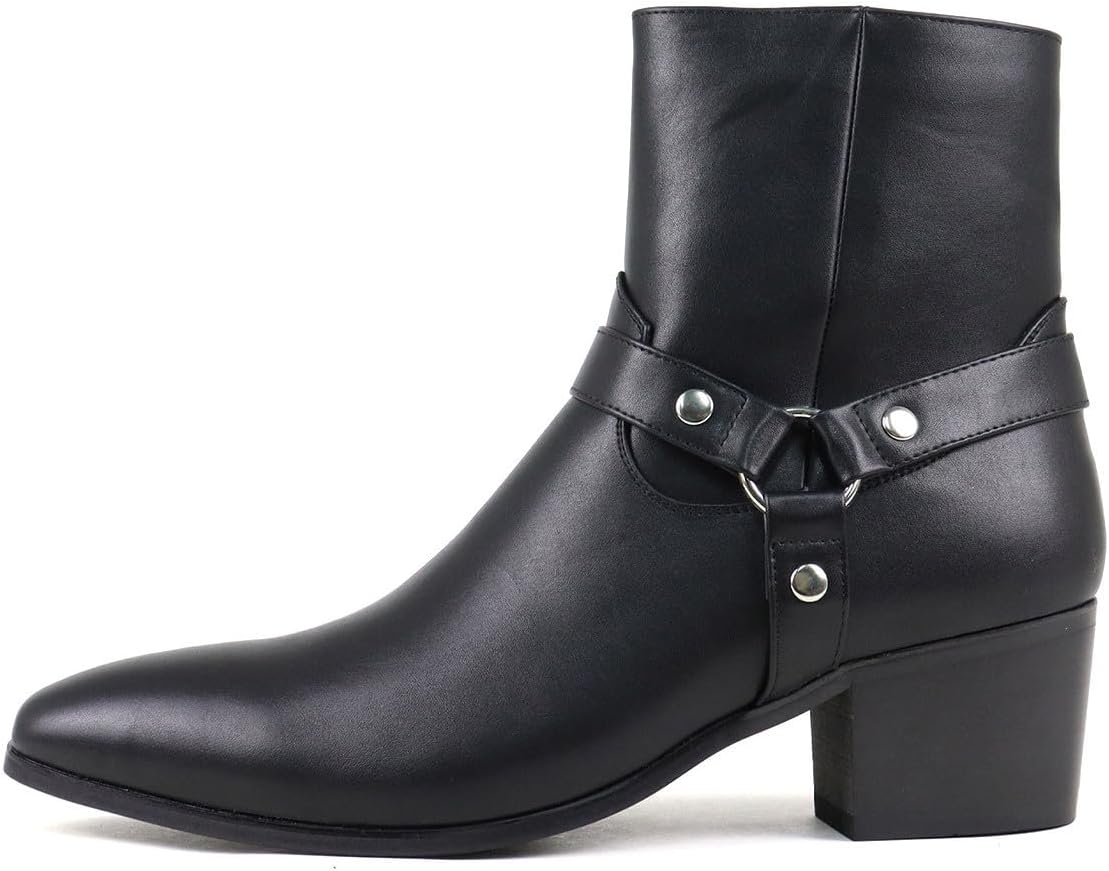 

Мужские ботинки на голенище Santimon с ремешком, западного стиля, из кожи, с широким каблуком, боковой молнией, металлическим кольцом и классическим модным дизайном, черный