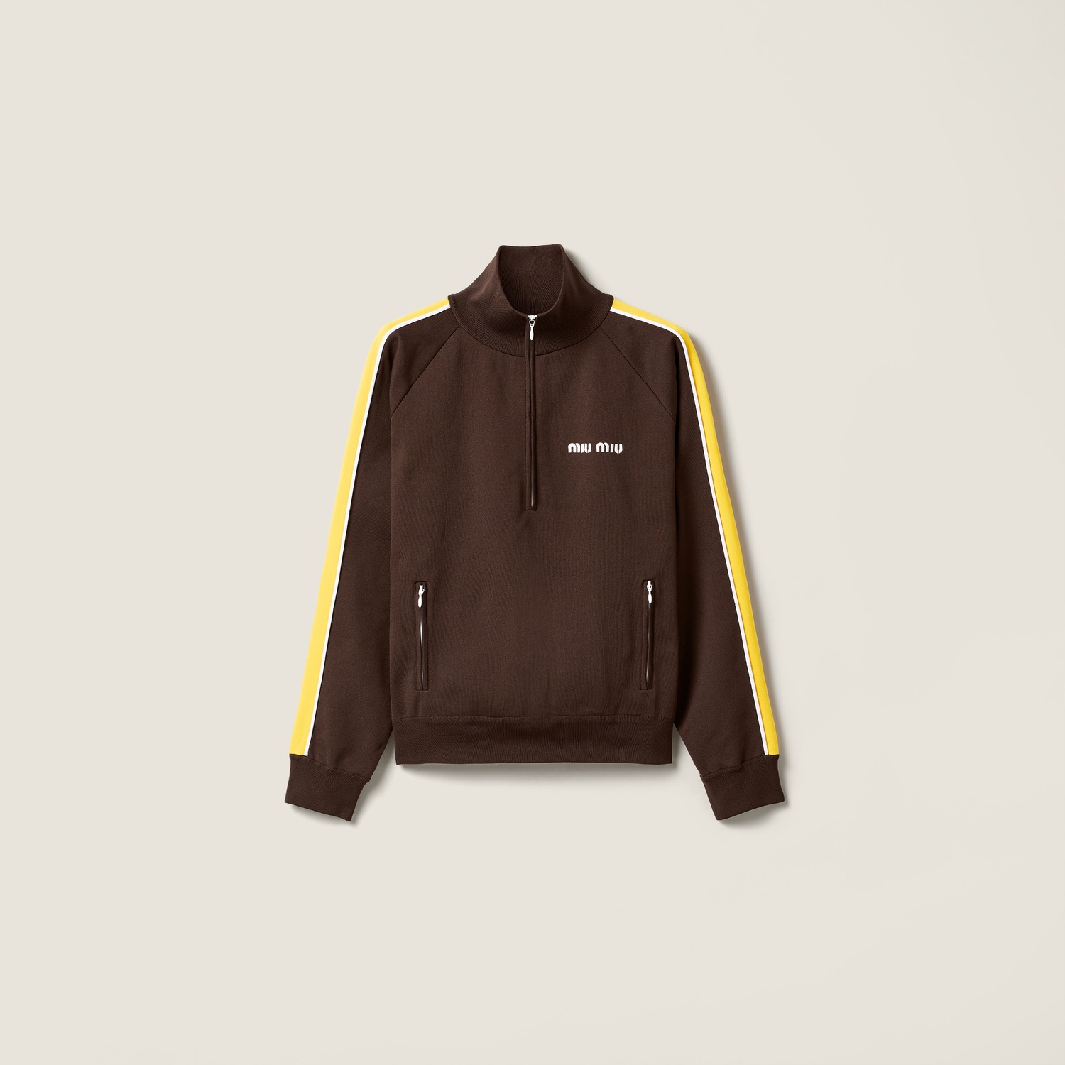 

Толстовка на молнии из технической пряжи MIU MIU, темно-коричневый/кукурузный