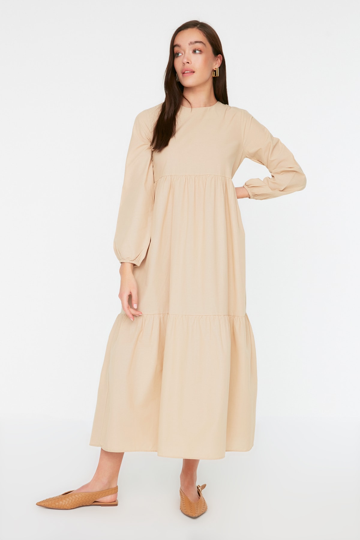 

Платье - Бежевое - Skater Trendyol Modest, бежевый