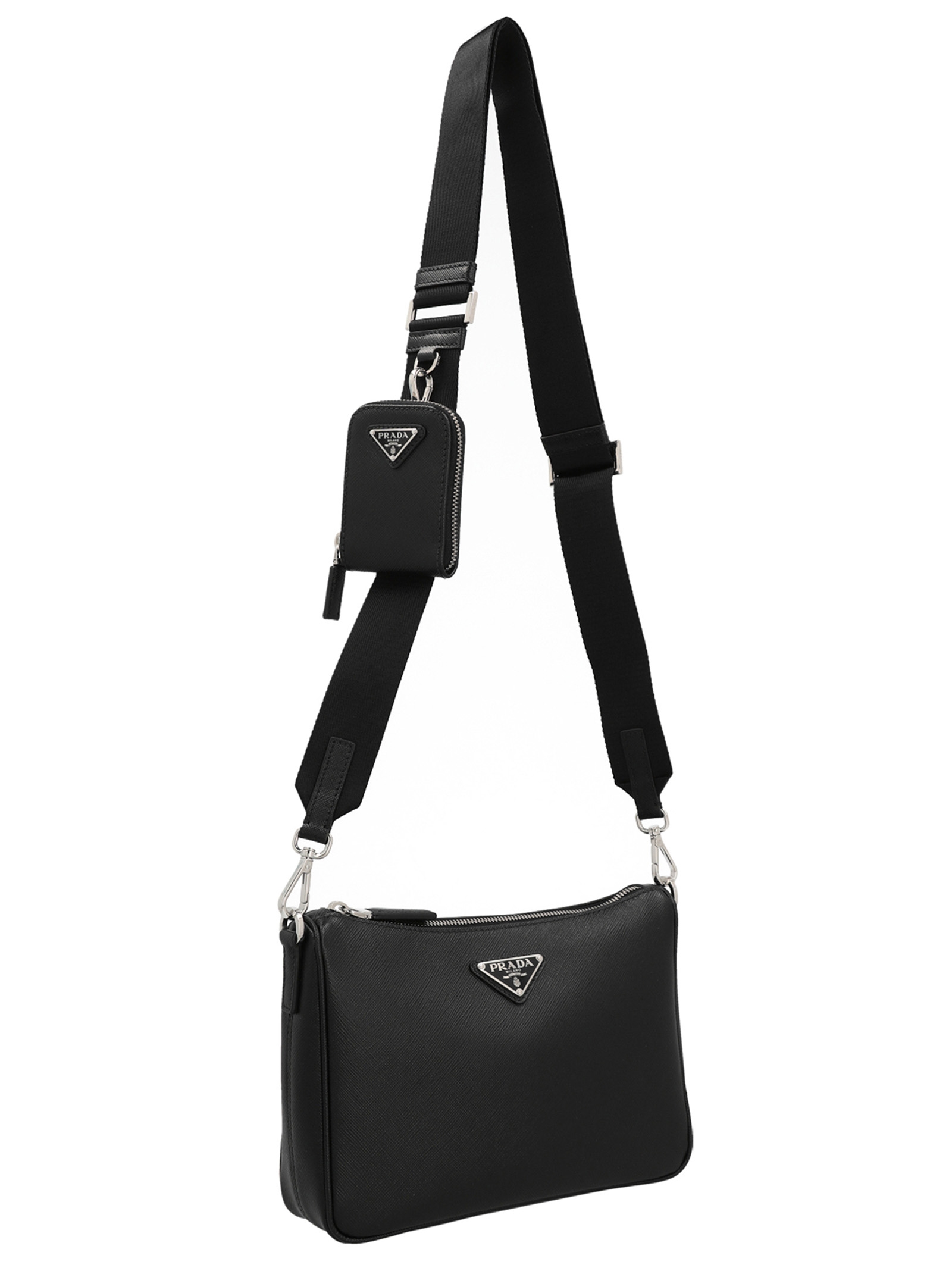 Сумка через плечо из материала Re-Nylon и кожи сафьяно Prada, черный — фото 3