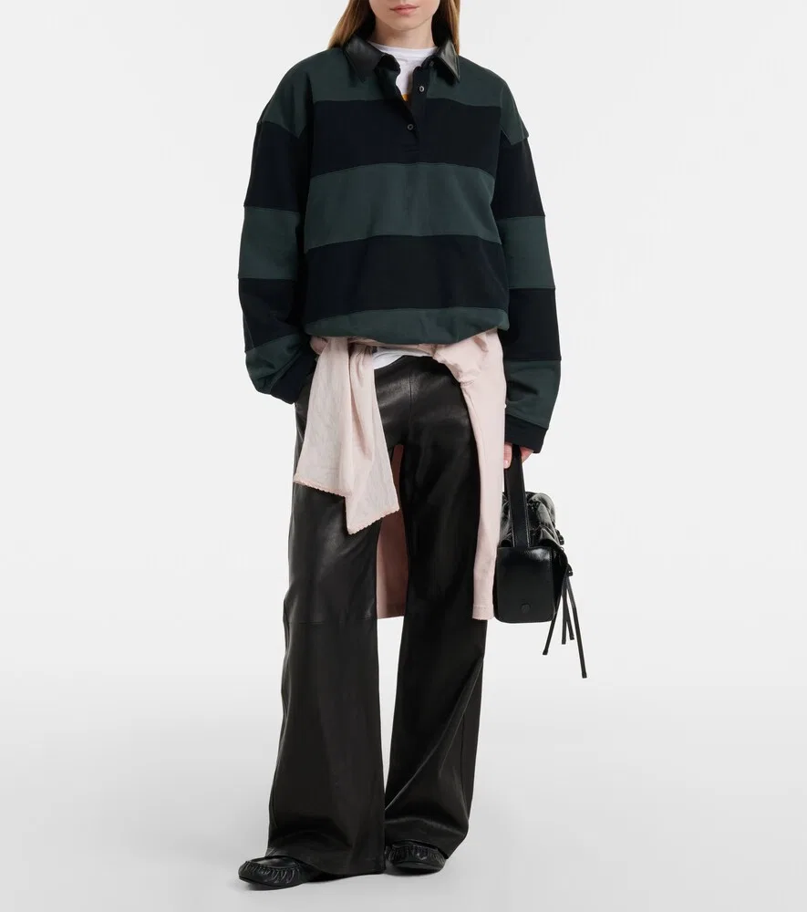 Полосатый хлопковый свитер Acne Studios, зеленый — фото 2
