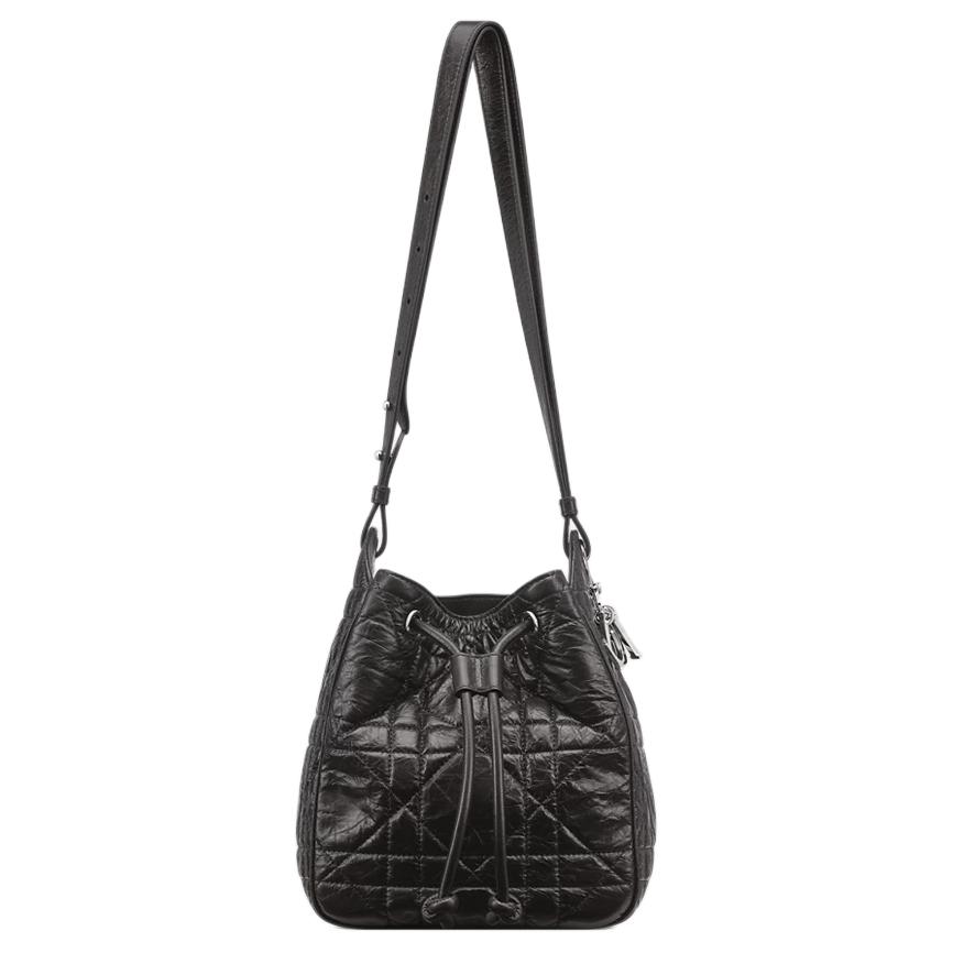 

DIOR Черная кожаная сумка-ведро через плечо с бахромой