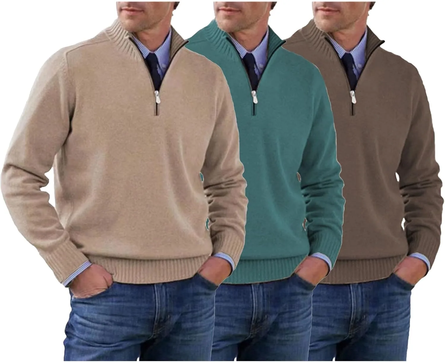 

Мужской легкий свитер с молнией на четверть Slim Fit SWJGLITTR