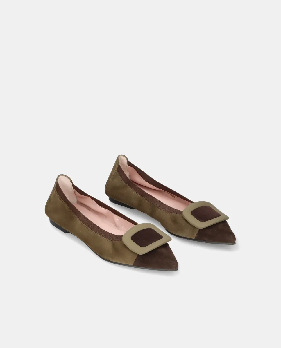 Женские балетки Ella из мягкой замши с декоративной пряжкой Pretty Ballerinas, хаки — фото 2