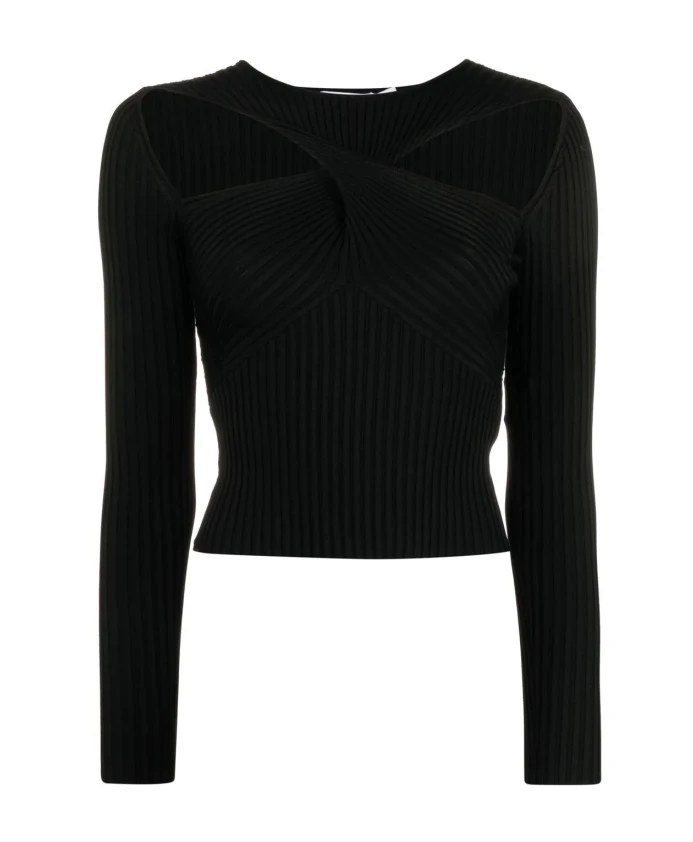 

Вязаный топ в рубчик с вырезами Self Portrait, черный