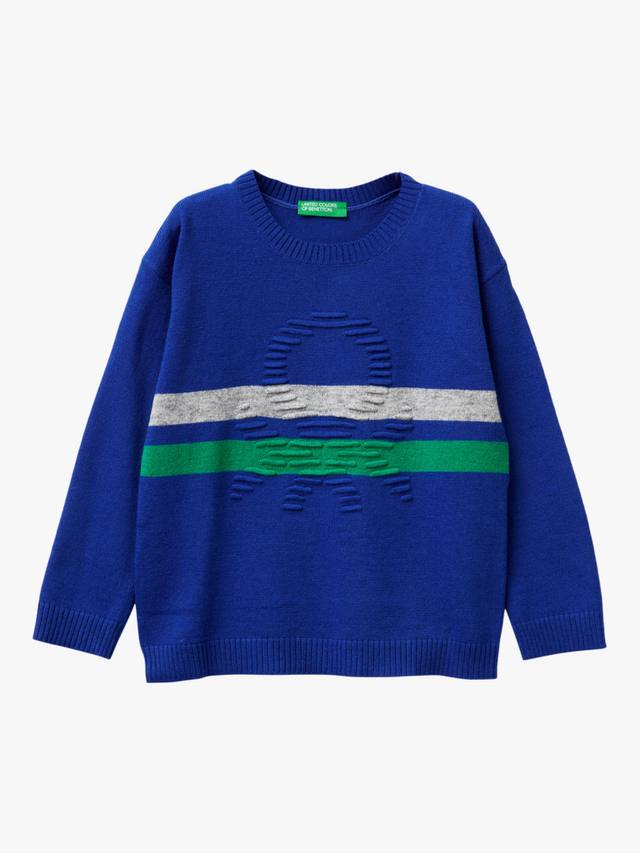 

Детский свитшот с логотипом в полоску и круглым вырезом Benetton, Blue