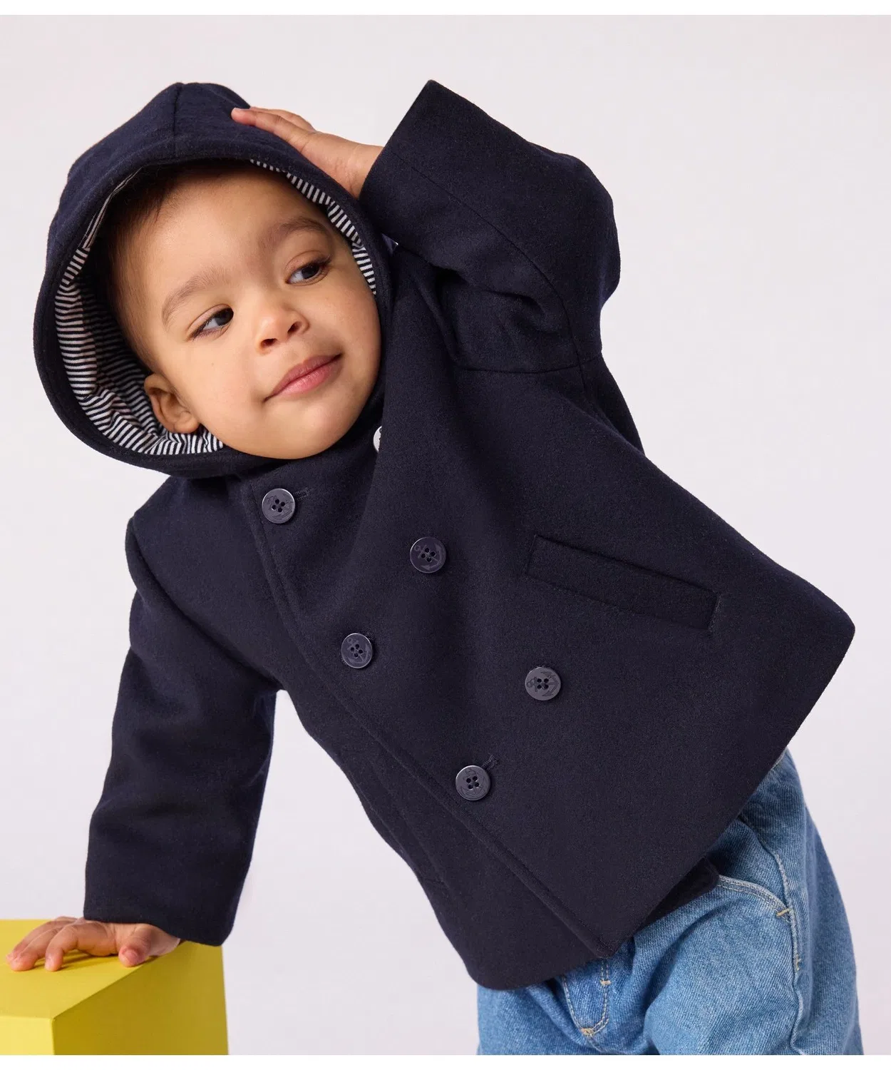 Пальто P-пальто модернизированное Petit Bateau, шерсть, темно-синий
