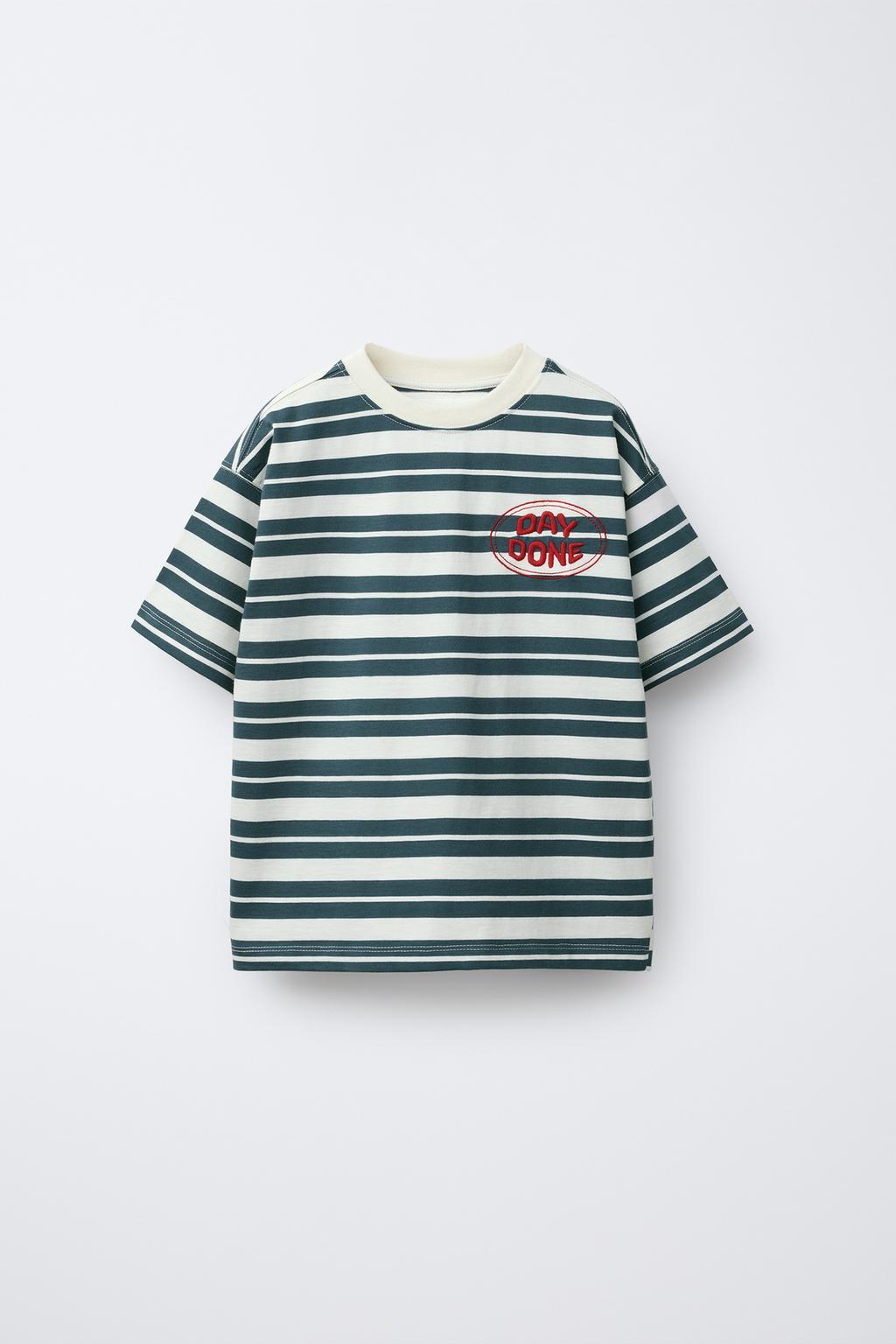 

Футболка с вышивкой в полоску ZARA, цвет Navy/White