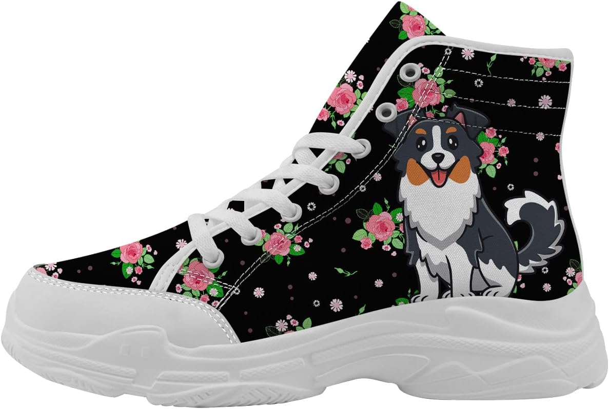 

Кроссовки с отпечатком собаки для женщин и мужчин, высокие холщовые, подарки для нее и для него Quorax, белый/черный/розовый