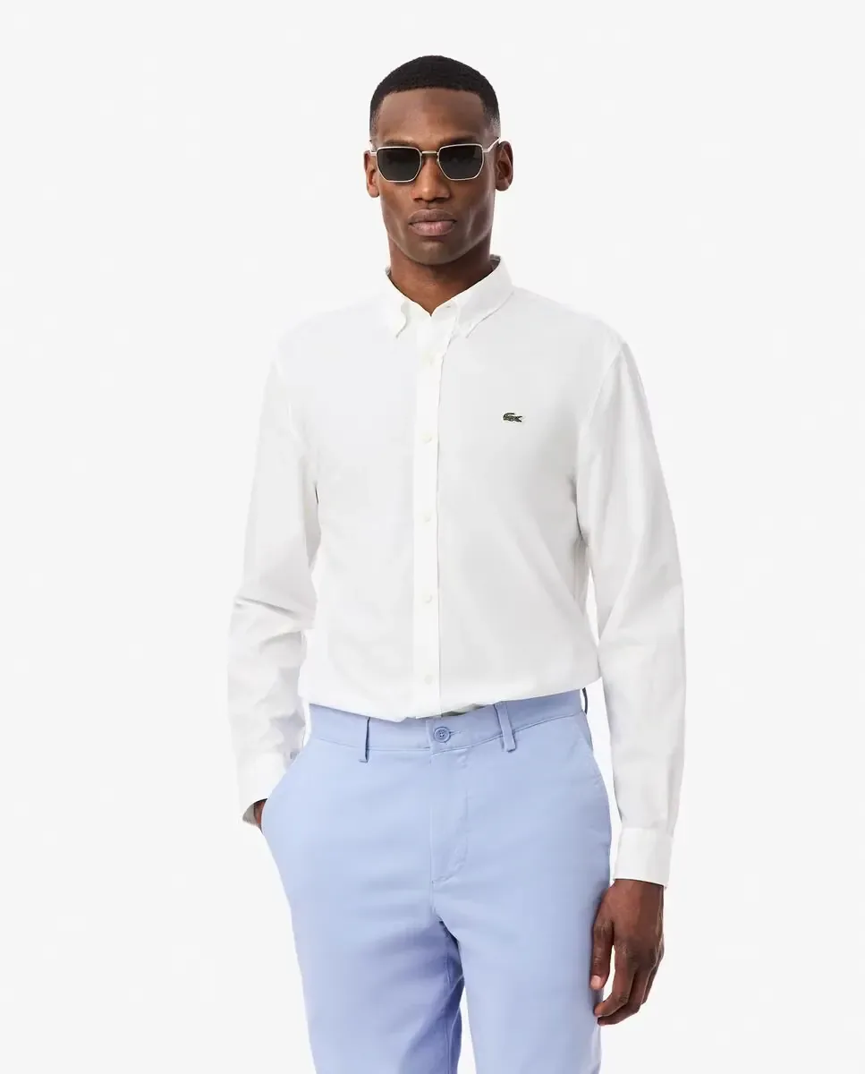 Мужская рубашка прямого кроя из эластичного поплина с длинным рукавом Lacoste, белый
