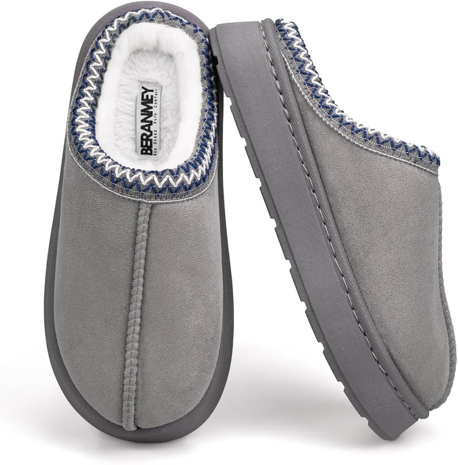 

Теплые домашние тапочки с толстой подошвой для женщин и мужчин - уютные платформенные тапочки с противоскользящей подошвой, короткие носки с плюшевой подкладкой для дома и улицы Beranmey, серый