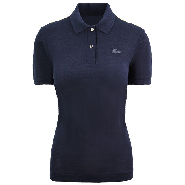 

Однотонная женская рубашка-поло темно-синего цвета Lacoste, синий