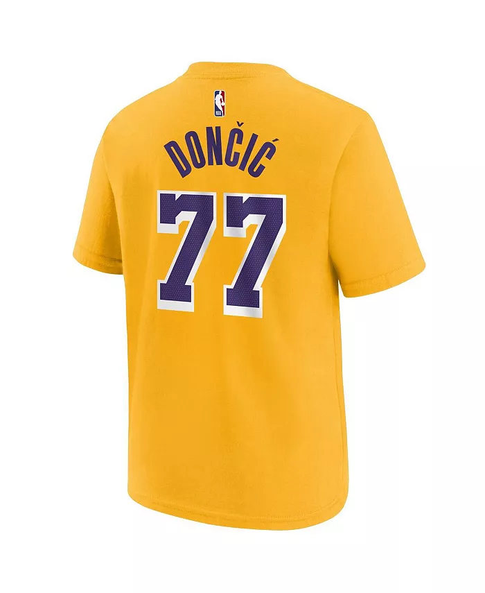 Футболка с именем и номером игрока Los Angeles Lakers Луки Дончича в золотом цвете для мальчиков и девочек Nike — фото 2