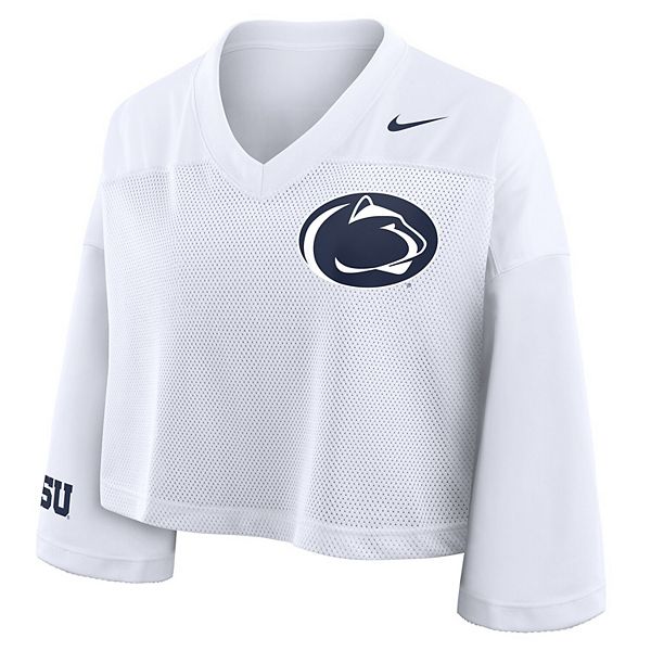 Женская белая футболка Penn State Nittany Lions cropped mesh dri-fit Nike — фото 3