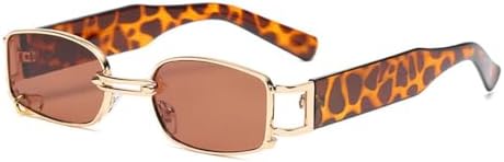 

Модные маленькие прямоугольные панк-солнцезащитные очки для женщин, винтажные, с металлическим декором, мужские солнцезащитные очки с защитой от УФ-излучения UV400 MTZJH, Leopard Tea