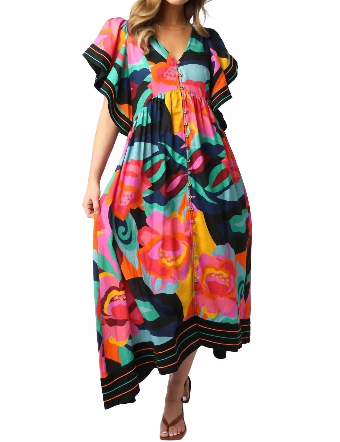 

Контрастное макси-платье с цветочным принтом OLIVACEOUS, мультиколор