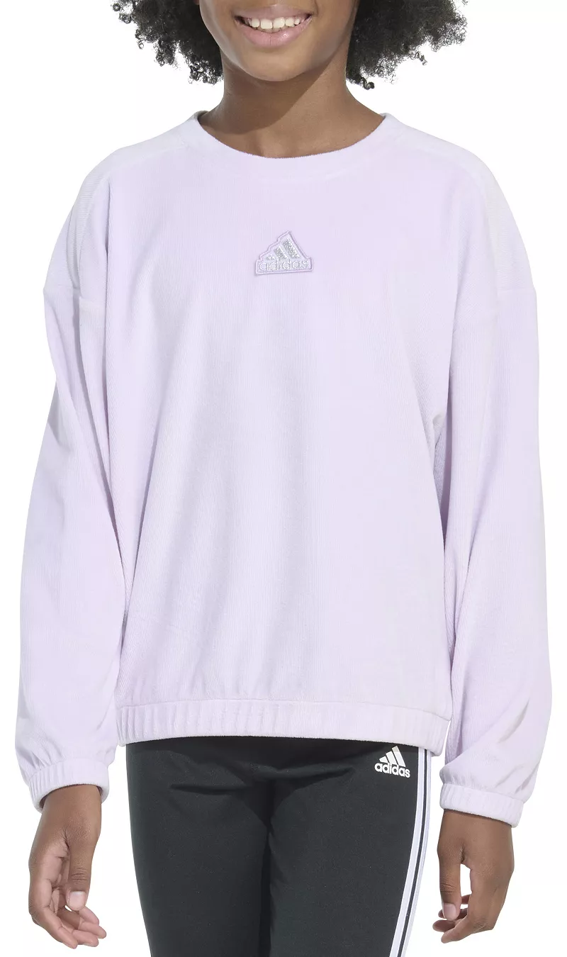 

Велюровый пуловер в рубчик для девочек Adidas с круглым вырезом, цвет Ice Lavender