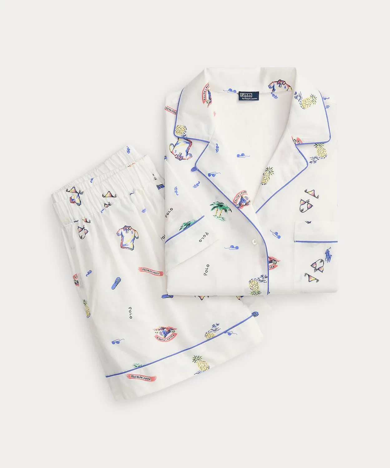 Пижамный набор: рубашка и шорты, Ralph Lauren, хлопок, многоцветный — фото 2