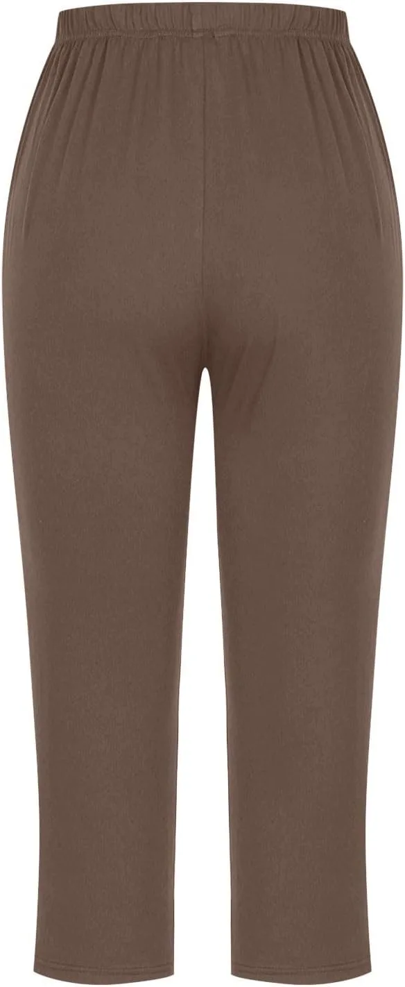 Женские высокие штаны для йоги Stretchy Solid Color Straight Leg Capris — фото 4