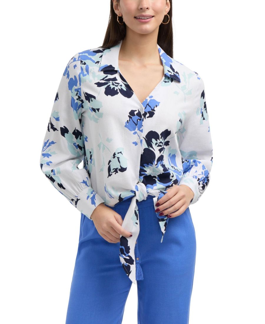 

Женская рубашка с завязками спереди Ellen Tracy, Azure bouquet