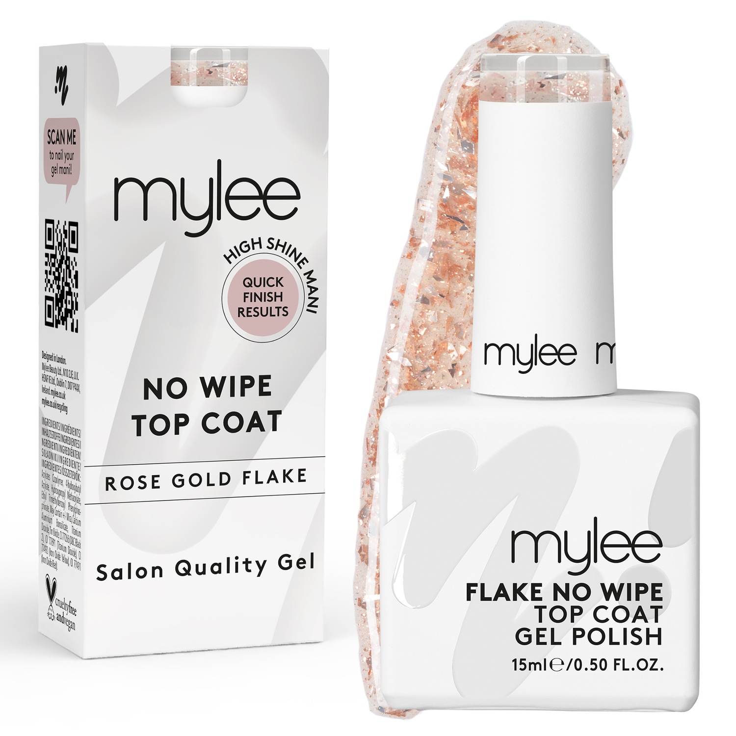 

Лак для ногтей mygel no wipe top coat Mylee, rose gold flake, объем 15 мл
