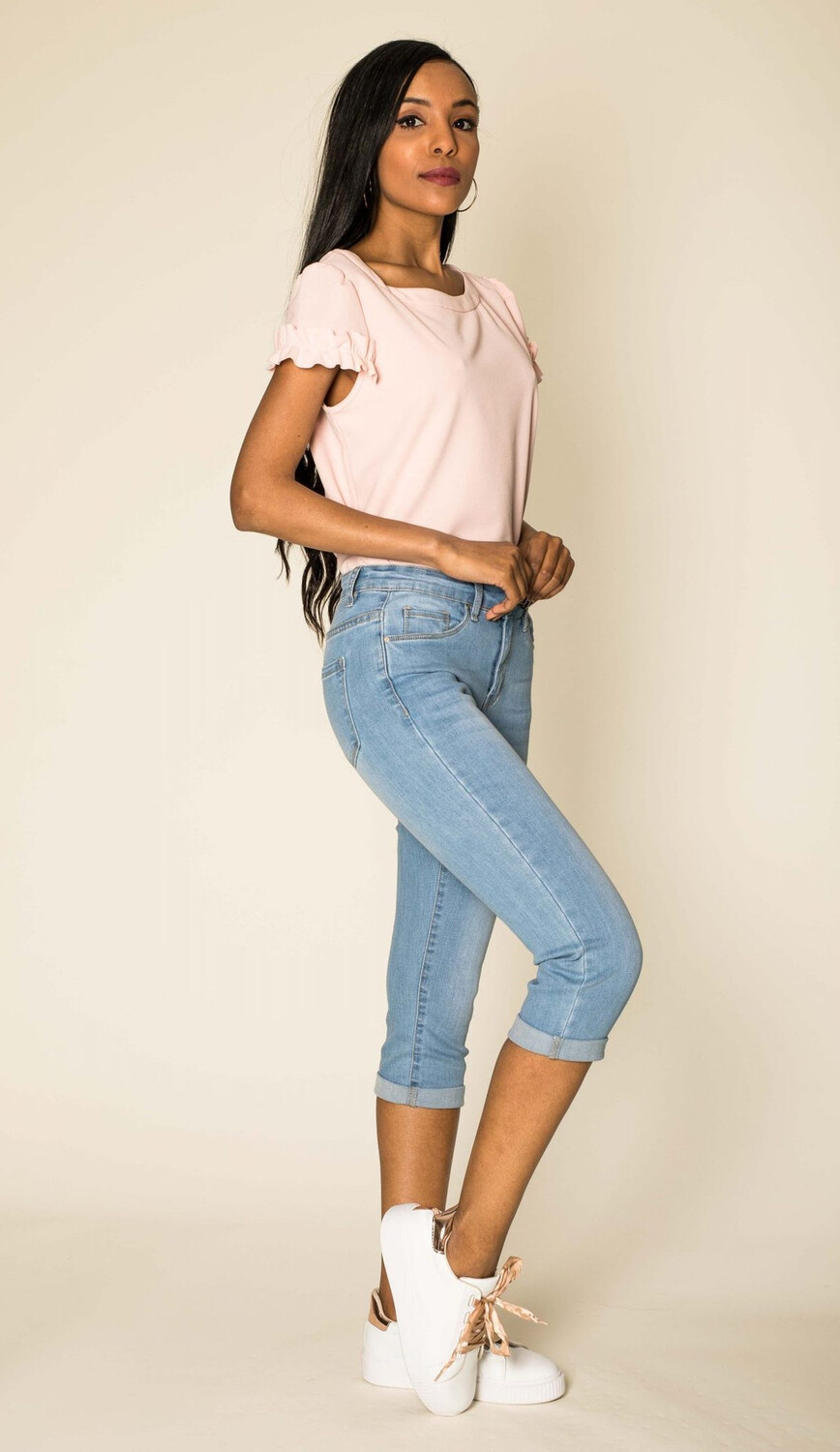 

Шорты Nina Carter Capri Jeans Stretch Skinny 3/4 Bermuda Kurze Hose Weich, светло синий
