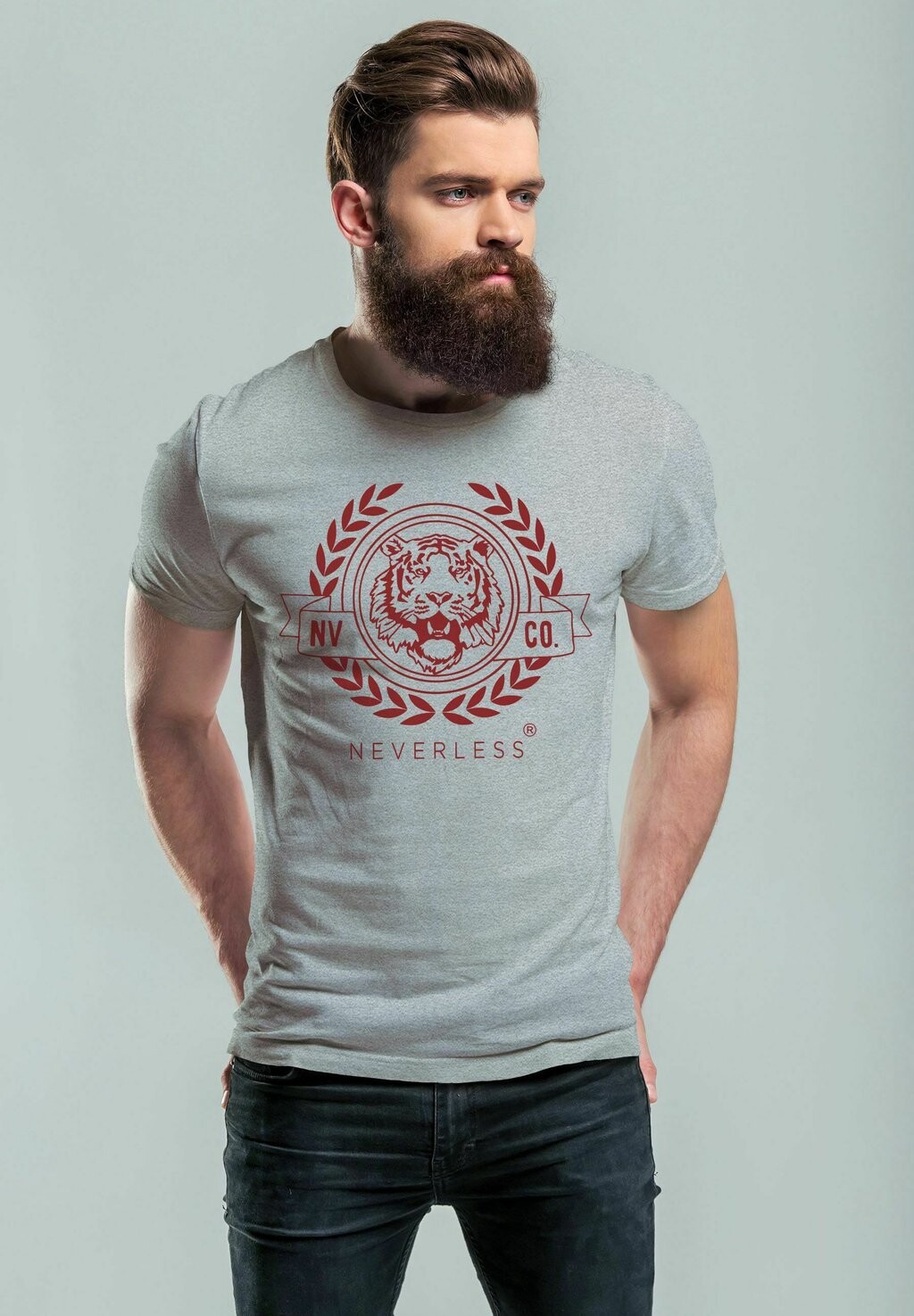 

Футболка с принтом SCHRIFTZUG OLDSCHOOL TIGER BEDRUCK Neverless, цвет Mottled Light Grey