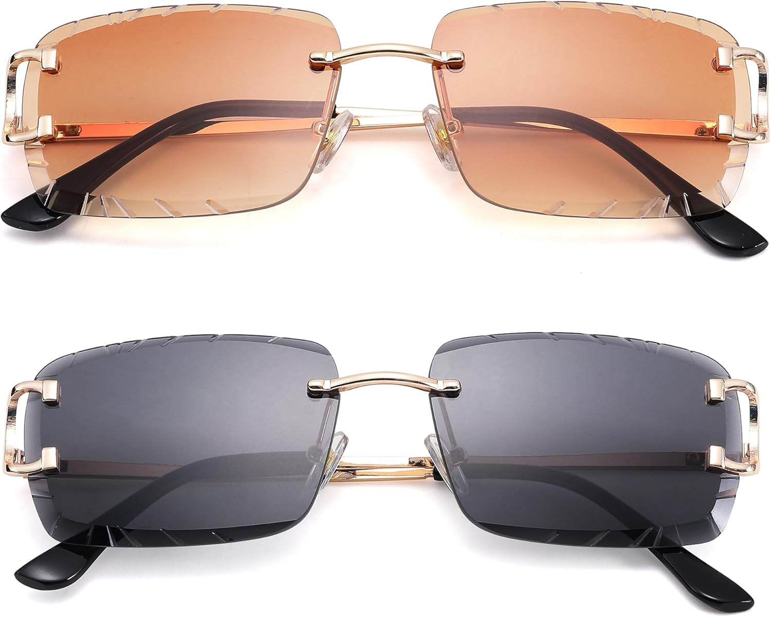 

Солнцезащитные очки Hycredi без оправы, прямоугольной формы, для мужчин и женщин - модные квадратные очки без оправы - очки с алмазной огранкой, 2 Pack - (Grey + Brown)