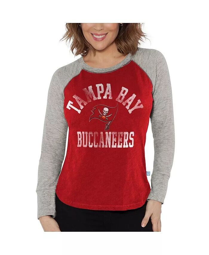 

Женская футболка Tampa Bay Buccaneers красного, серого цвета с вафельным узором и длинным рукавом реглан G-III 4Her by Carl Banks