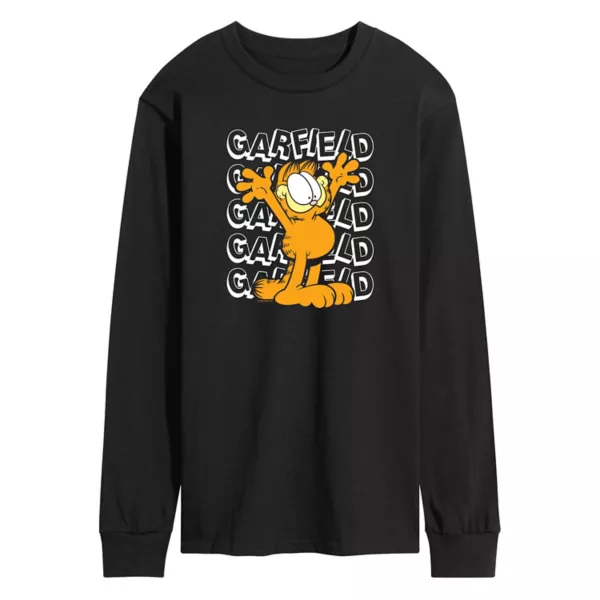 

Мужская футболка с длинным рукавом и повторяющимся принтом Garfield Licensed Character, черный
