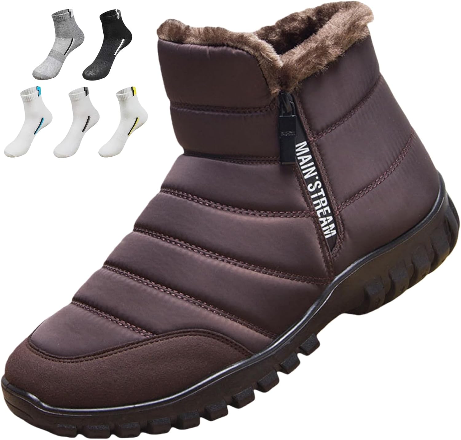 

Мужские водонепроницаемые теплые хлопковые ботинки на молнии, снежные ботильоны с меховой подкладкой, теплые плюшевые ботинки, ортопедическая противоскользящая обувь для улицы Generic, коричневый