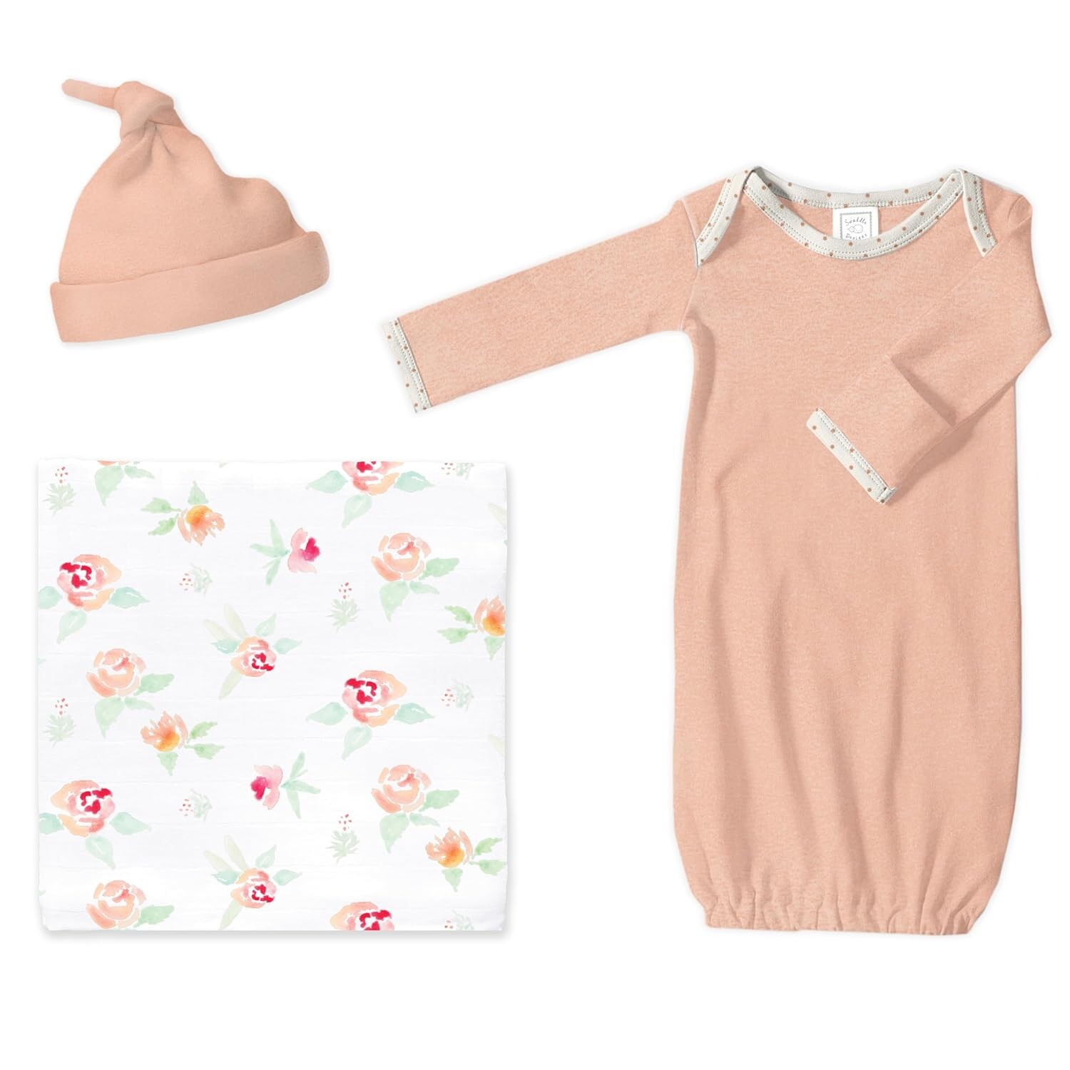 

Подарочный набор для ребенка Swaddle Designs, муслиновое одеяло с акварельным цветочным узором, персиково-розовая шапочка для новорожденного и пижамное платье с манжетами в виде варежек, мягчайший хлопок SwaddleDesigns