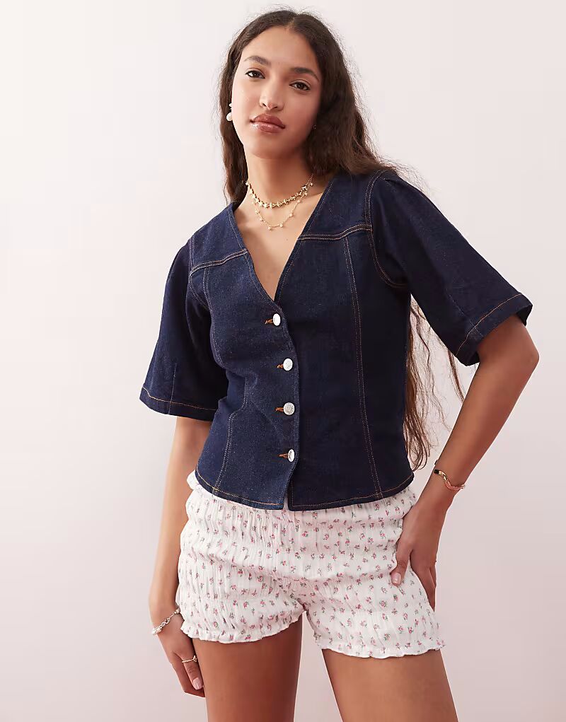 

Джинсовый топ Miss Selfridge с рукавами-фонариками цвета индиго