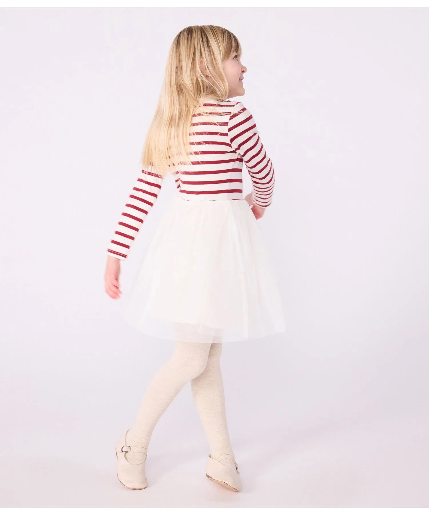 Детское платье с длинным рукавом PETIT BATEAU бело-красное — фото 3