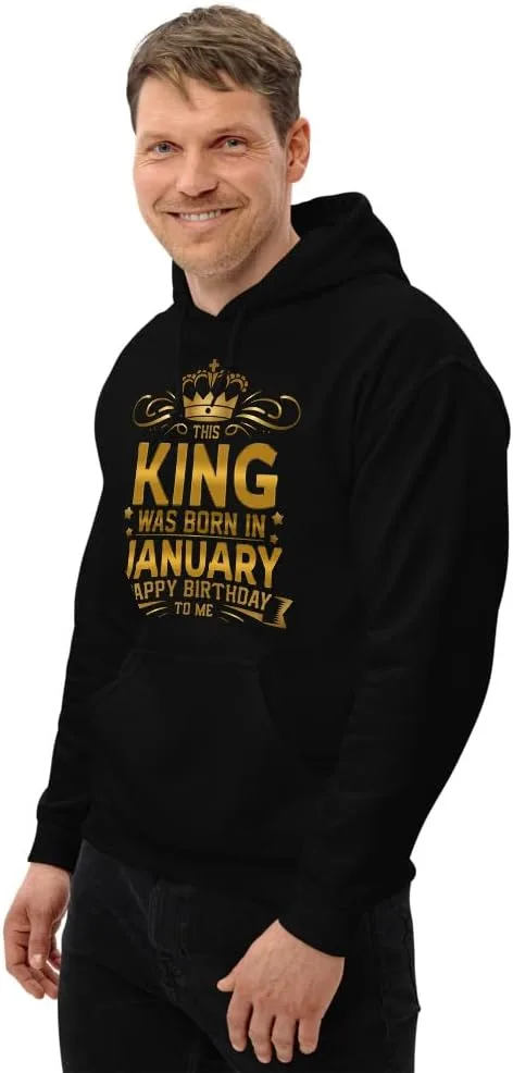 Толстовка Unisex This King Was Born In January Happy Birthday To Me, футболка Funny King of January Celebrate Your Birthday Generic, черный — фото 3