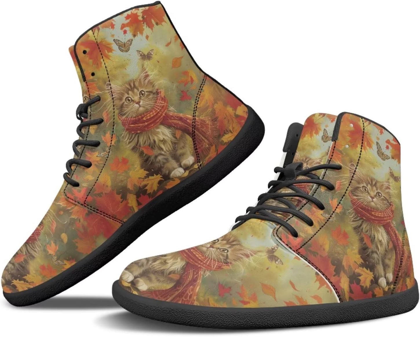 

Кроссовки Binienty Wide Минималистичные Босоногообразные Мужские и Женские Осенне-Зимние Ботинки Высокие Верхи из ПУ Кожи Обувь с Нулевым Падением, Autumn Cat
