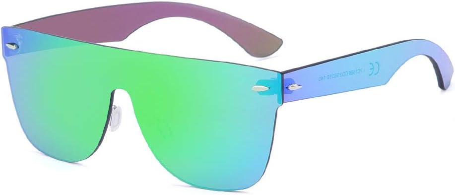 

Солнцезащитные очки без оправы для женщин и мужчин, цельные, квадратные, с большими зеркальными линзами и антибликовым покрытием 2020 VentiVenti, Green Frame/Green Mirrored Lens