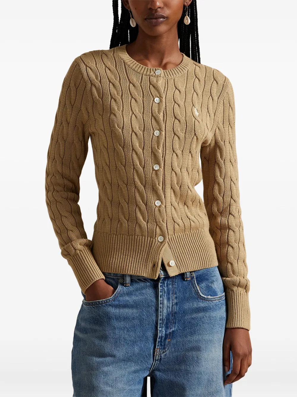 Кардиган фактурной вязки Polo Ralph Lauren, коричневый — фото 3