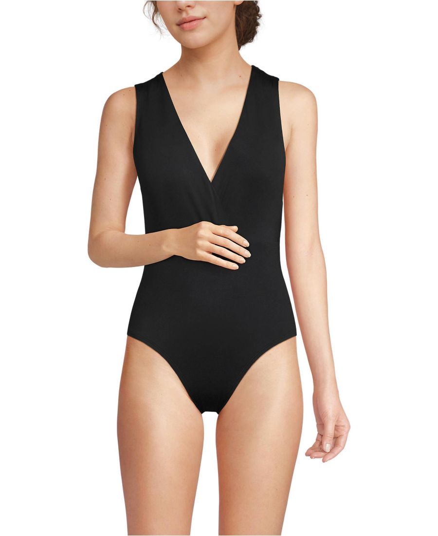 

Женский слитный купальник с запахом и завязками на спине Lands' End, Black