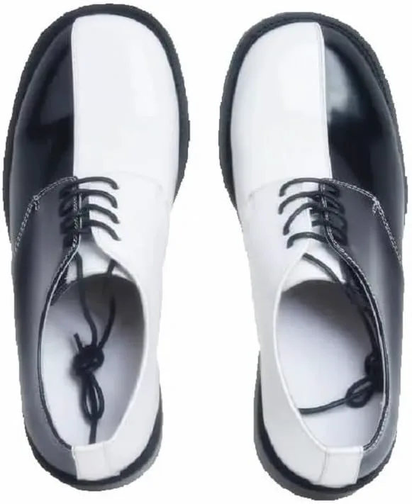 Europe Men Spring Autumn Formal Shoes Loose Fitting Round Toe Genuine Leather Shoes Unique Black White Color Matching Shoe AM004 In OrientTown, черно-белый