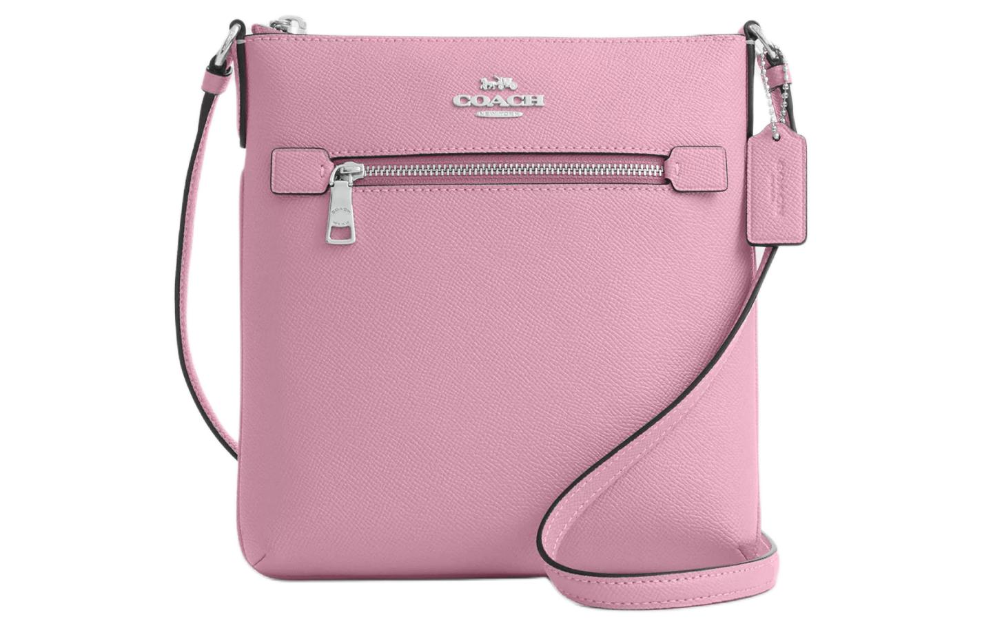 

COACH Кожаная наплечная сумка через плечо малого размера для женщин серебристый и тюльпановый