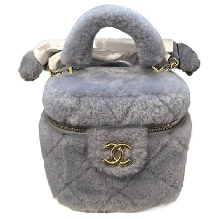 

Сумка-косметичка из шерстяной плюшевой ткани, женская серая CHANEL