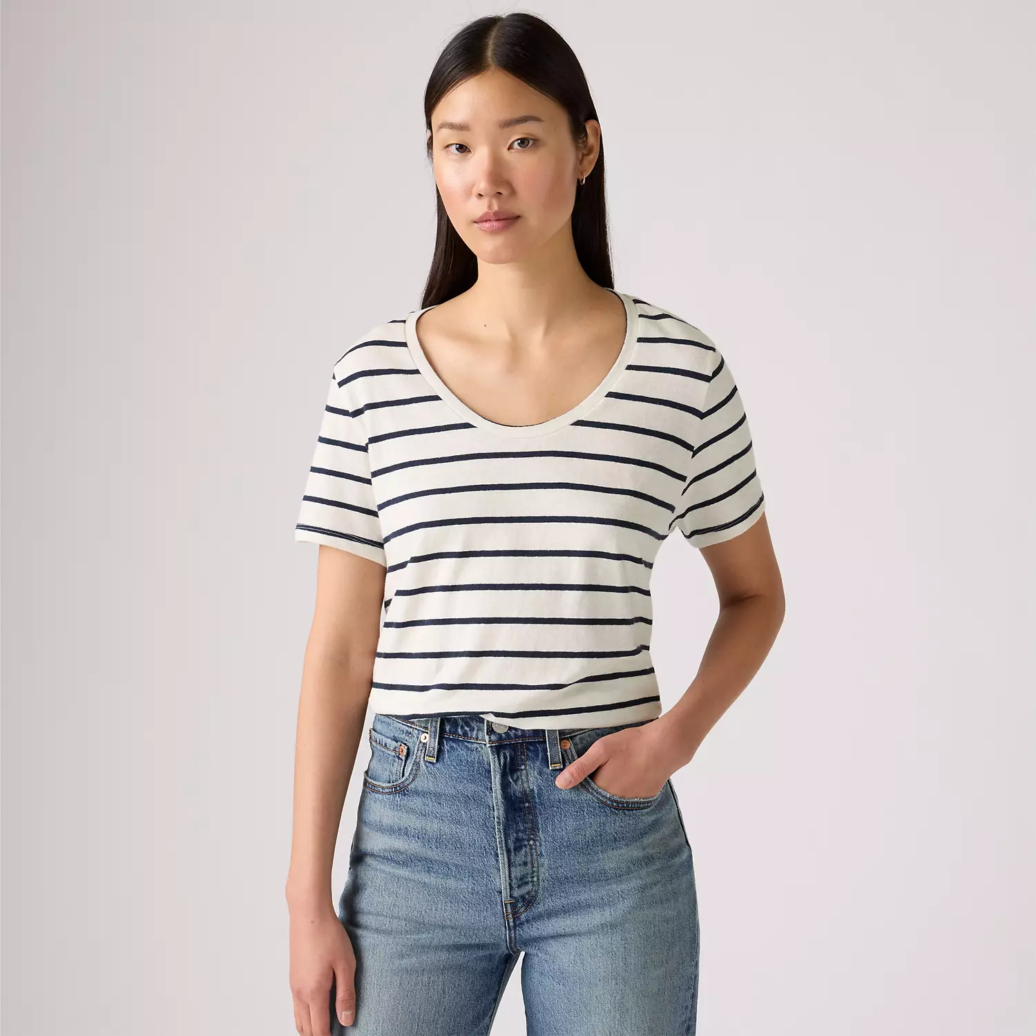

Футболка с коротким рукавом из хлопка и льна Bridget Levi's, цвет Brandy Stripe Egret - White