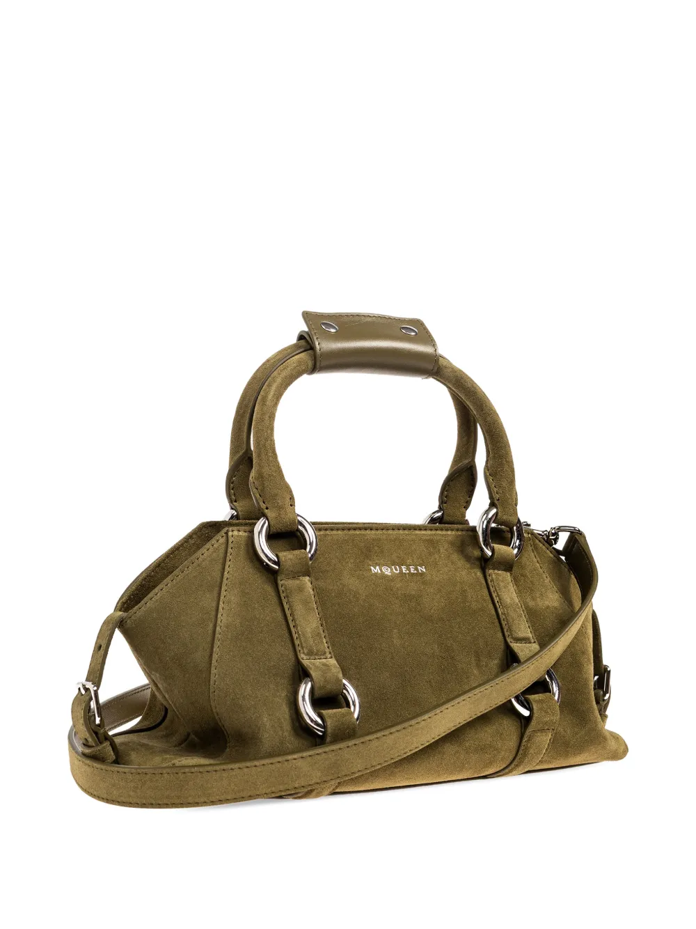 

Замшевая сумка-тоут с кольцевой деталью Alexander McQueen, зеленый