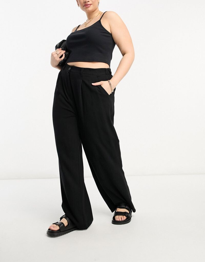 

Черные льняные брюки ASOS DESIGN Curve Dad