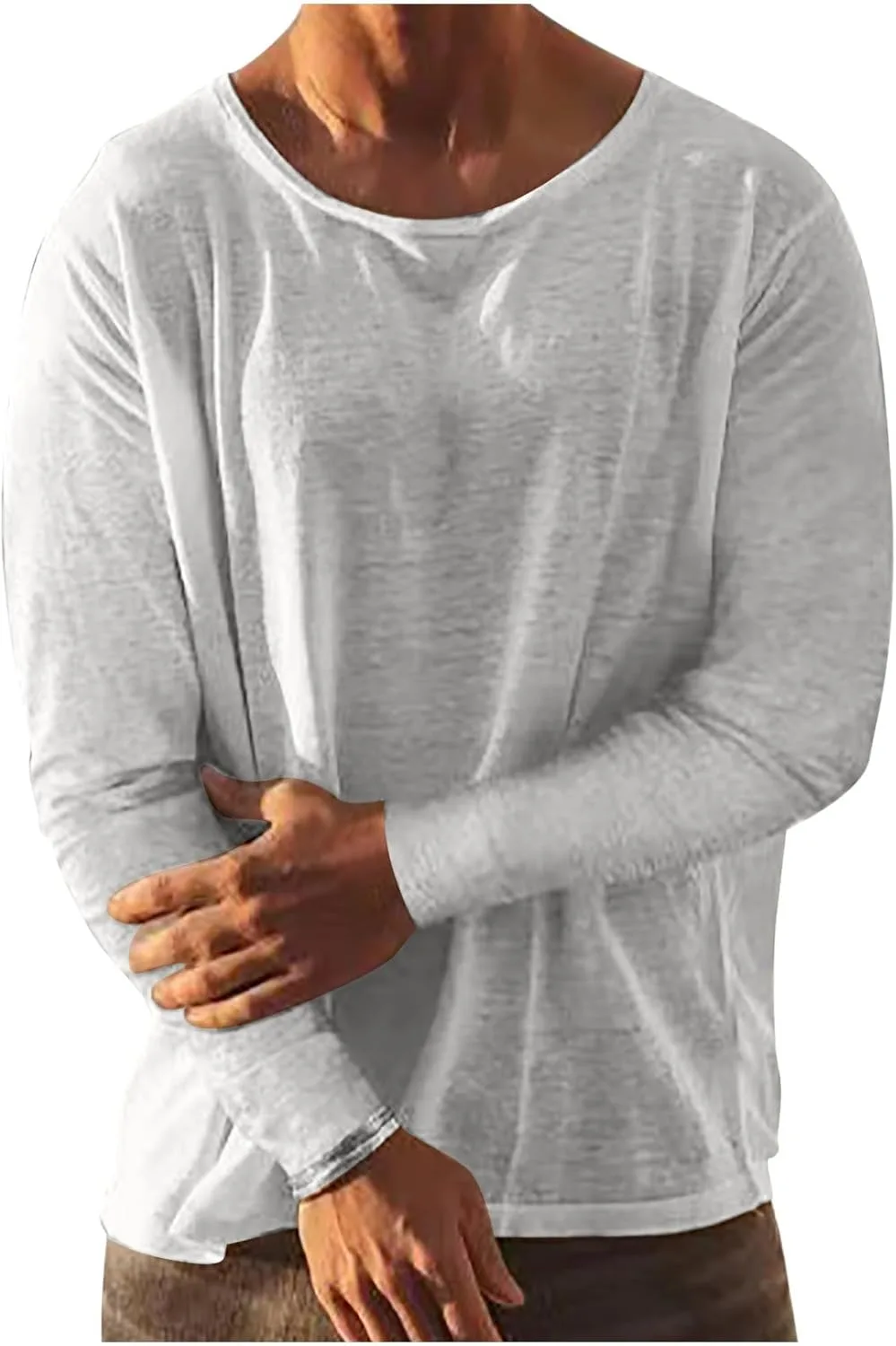 

Zeiyignr мужская рубашка из хлопка и льна, Casual, круглый вырез, легкая, с длинным рукавом