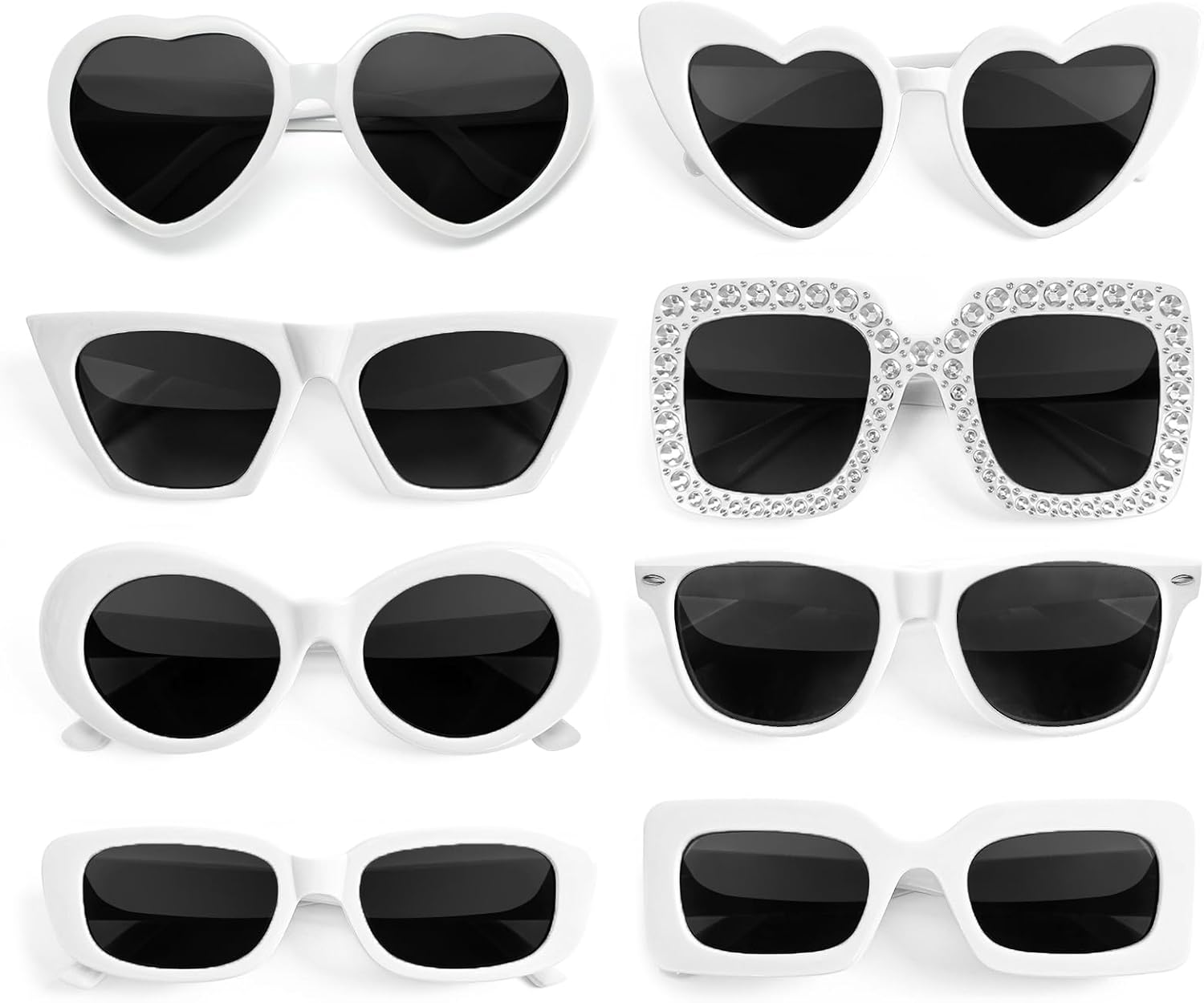 

Набор из 8 солнцезащитных очков Pibupibu разных стилей для женщин и мужчин, идеально подходящих для вечеринок, костюмированных вечеринок и в качестве аксессуаров, White