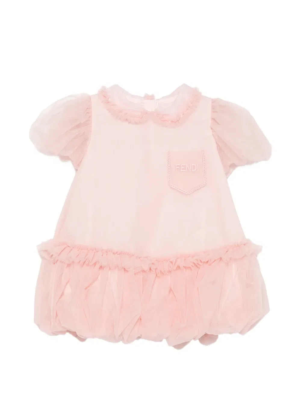 Платье с оборками и тюлевой накладкой Fendi Kids, розовый