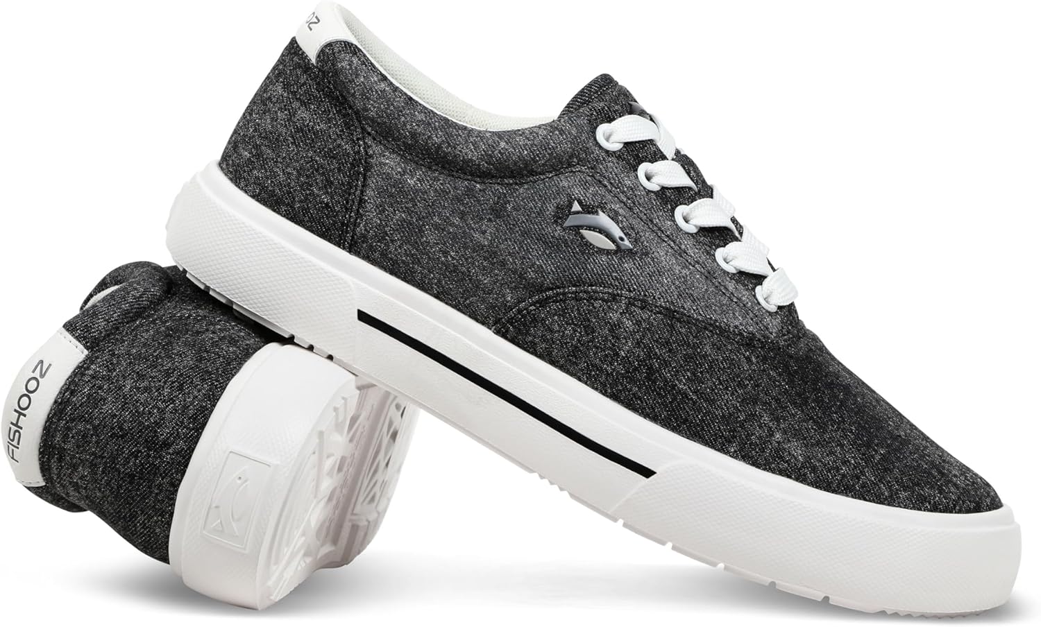 

Мужские лодочные кроссовки FISHOOZ с выцветшим эффектом и шнуровкой - водоотталкивающие, с поддержкой свода стопы, с мягким воротником, на платформе как у кроссовок - для лодки, рыбалки и повседневной носки, белый/черный